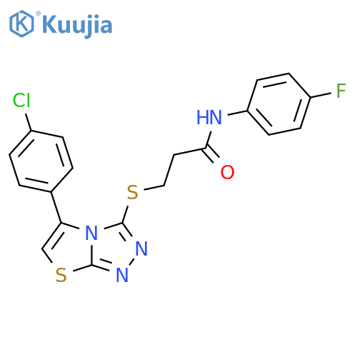 3-{5-(4-chlorophenyl)-1,2,4triazolo3,4-b1,3thiazol-3-ylsulfanyl}-N-(4-fluorophenyl)propanamide structure