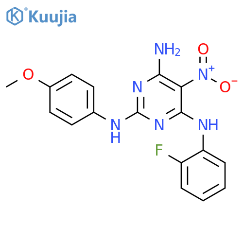 N4-(2-fluorophenyl)-N2-(4-methoxyphenyl)-5-nitropyrimidine-2,4,6-triamine structure