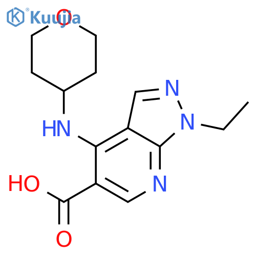 1-ethyl-4-(oxan-4-yl)amino-1H-pyrazolo3,4-bpyridine-5-carboxylic acid structure