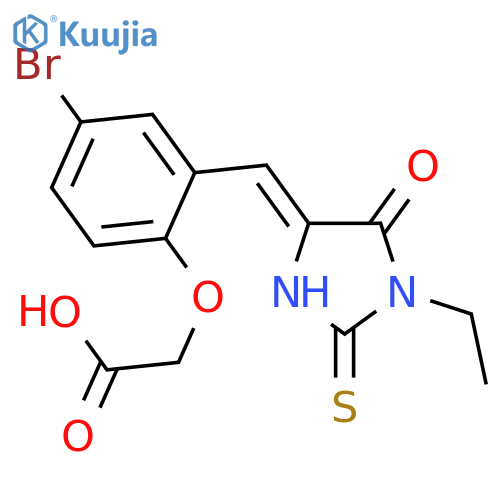 2-(4-bromo-2-{(4Z)-1-ethyl-5-oxo-2-sulfanylideneimidazolidin-4-ylidenemethyl}phenoxy)acetic acid structure