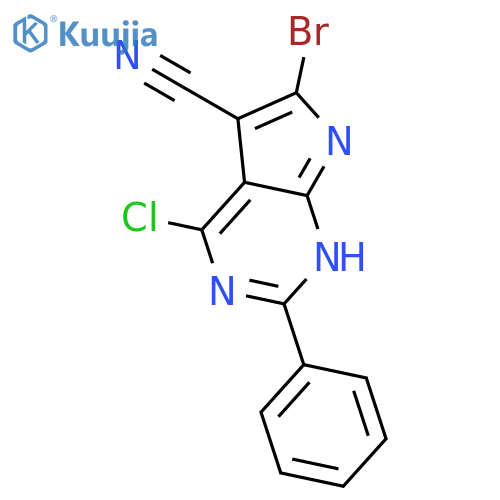 1H-PYRROLO[2,3-D]PYRIMIDINE-5-CARBONITRILE, 6-BROMO-4-CHLORO-2-PHENYL- structure