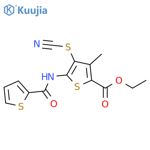 ethyl 4-(cyanosulfanyl)-3-methyl-5-(thiophene-2-amido)thiophene-2-carboxylate structure