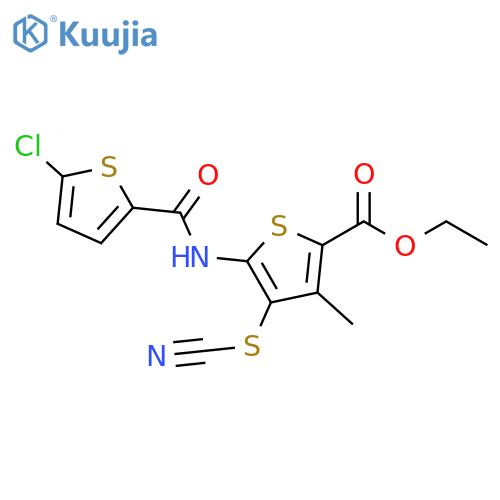 ethyl 5-(5-chlorothiophene-2-amido)-4-(cyanosulfanyl)-3-methylthiophene-2-carboxylate structure