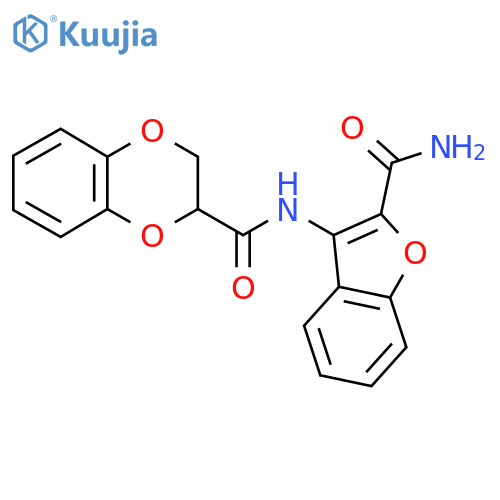 N-(2-carbamoyl-1-benzofuran-3-yl)-2,3-dihydro-1,4-benzodioxine-2-carboxamide structure