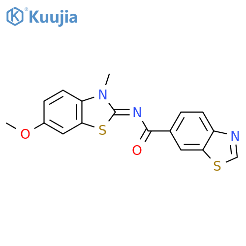 N-(2E)-6-methoxy-3-methyl-2,3-dihydro-1,3-benzothiazol-2-ylidene-1,3-benzothiazole-6-carboxamide structure