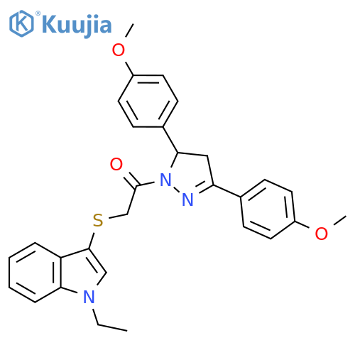 1-3,5-bis(4-methoxyphenyl)-4,5-dihydro-1H-pyrazol-1-yl-2-(1-ethyl-1H-indol-3-yl)sulfanylethan-1-one structure
