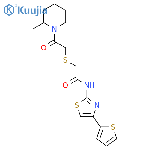 2-{2-(2-methylpiperidin-1-yl)-2-oxoethylsulfanyl}-N-4-(thiophen-2-yl)-1,3-thiazol-2-ylacetamide structure