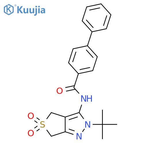 N-{2-tert-butyl-5,5-dioxo-2H,4H,6H-5lambda6-thieno3,4-cpyrazol-3-yl}-1,1'-biphenyl-4-carboxamide structure