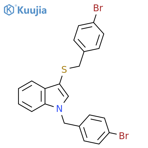 1-(4-bromophenyl)methyl-3-{(4-bromophenyl)methylsulfanyl}-1H-indole structure