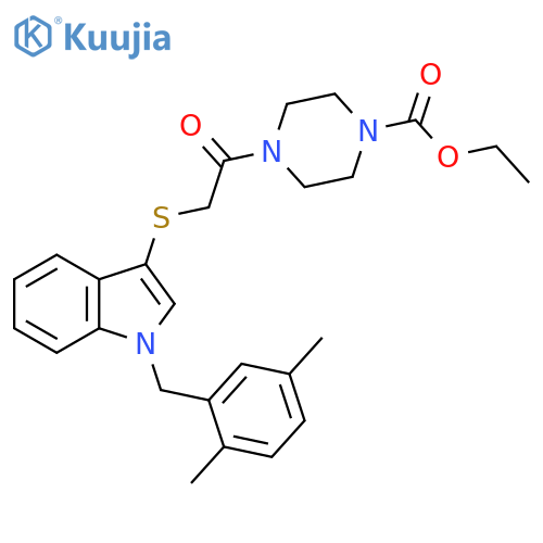 ethyl 4-2-({1-(2,5-dimethylphenyl)methyl-1H-indol-3-yl}sulfanyl)acetylpiperazine-1-carboxylate structure