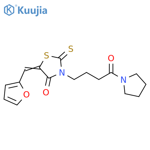(5E)-5-(furan-2-yl)methylidene-3-4-oxo-4-(pyrrolidin-1-yl)butyl-2-sulfanylidene-1,3-thiazolidin-4-one structure