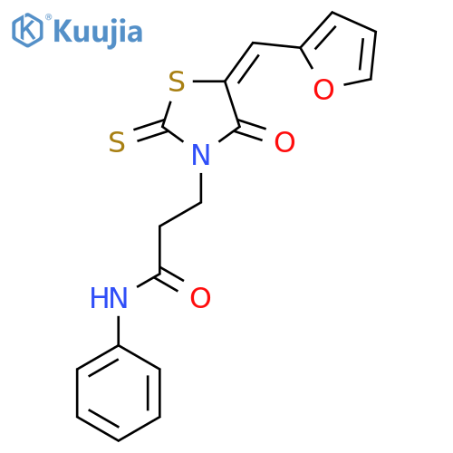 3-(5E)-5-(furan-2-yl)methylidene-4-oxo-2-sulfanylidene-1,3-thiazolidin-3-yl-N-phenylpropanamide structure