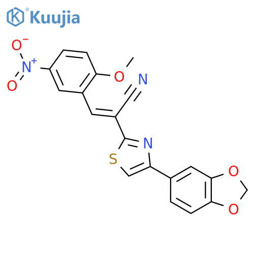(2E)-2-4-(2H-1,3-benzodioxol-5-yl)-1,3-thiazol-2-yl-3-(2-methoxy-5-nitrophenyl)prop-2-enenitrile structure