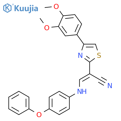 (2E)-2-4-(3,4-dimethoxyphenyl)-1,3-thiazol-2-yl-3-(4-phenoxyphenyl)aminoprop-2-enenitrile structure