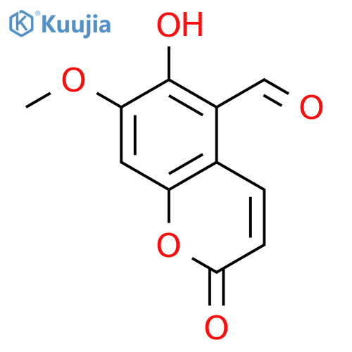 2H-1-Benzopyran-5-carboxaldehyde, 6-hydroxy-7-methoxy-2-oxo- structure