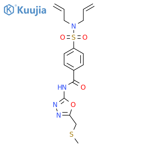 4-[bis(prop-2-en-1-yl)sulfamoyl]-N-{5-[(methylsulfanyl)methyl]-1,3,4-oxadiazol-2-yl}benzamide structure