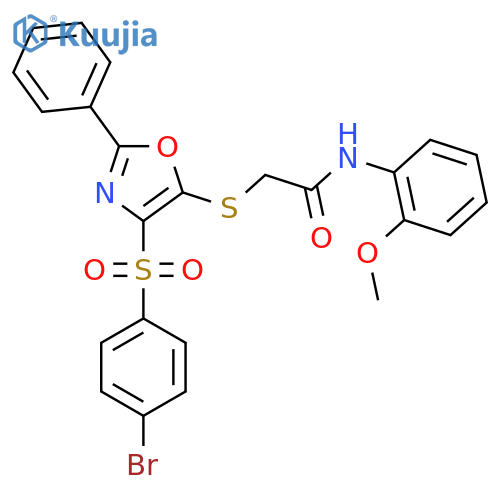 2-{4-(4-bromobenzenesulfonyl)-2-phenyl-1,3-oxazol-5-ylsulfanyl}-N-(2-methoxyphenyl)acetamide structure