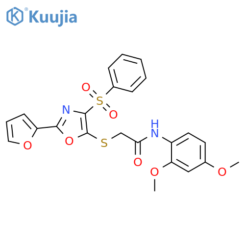 2-{4-(benzenesulfonyl)-2-(furan-2-yl)-1,3-oxazol-5-ylsulfanyl}-N-(2,4-dimethoxyphenyl)acetamide structure