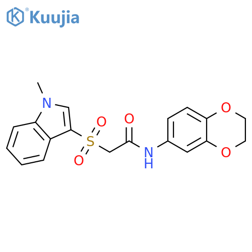 N-(2,3-dihydro-1,4-benzodioxin-6-yl)-2-(1-methyl-1H-indol-3-yl)sulfonylacetamide structure