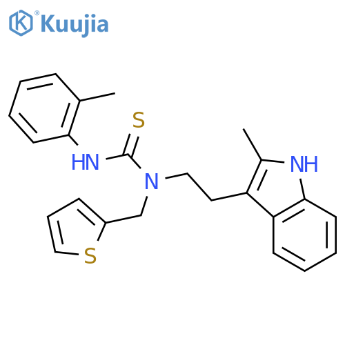 3-2-(2-methyl-1H-indol-3-yl)ethyl-1-(2-methylphenyl)-3-(thiophen-2-yl)methylthiourea structure