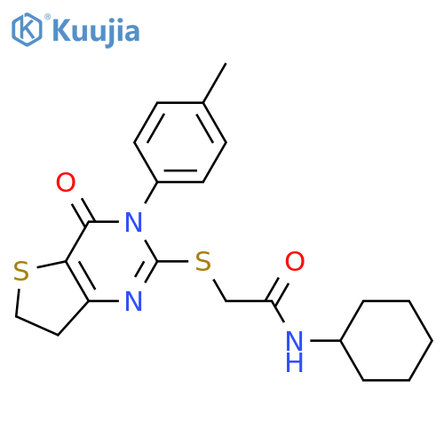 N-cyclohexyl-2-{3-(4-methylphenyl)-4-oxo-3H,4H,6H,7H-thieno3,2-dpyrimidin-2-ylsulfanyl}acetamide structure