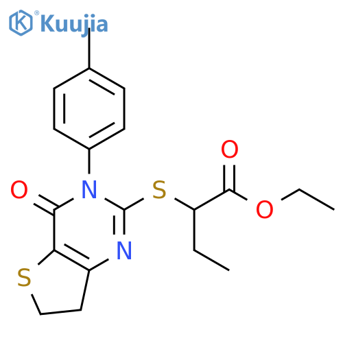 ethyl 2-{3-(4-methylphenyl)-4-oxo-3H,4H,6H,7H-thieno3,2-dpyrimidin-2-ylsulfanyl}butanoate structure