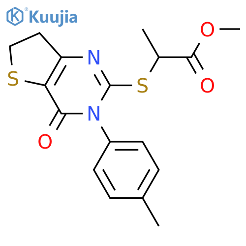 methyl 2-{3-(4-methylphenyl)-4-oxo-3H,4H,6H,7H-thieno3,2-dpyrimidin-2-ylsulfanyl}propanoate structure
