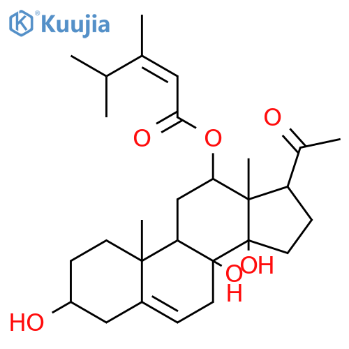 (3beta,9xi,12beta,14beta,17alpha)-3,8,14-trihydroxy-20-oxopregn-5-en-12-yl (2E)-3,4-dimethylpent-2-enoate structure