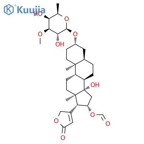 (3&#x3B2;,5&#x3B2;,16&#x3B2;)-3-[(6-deoxy-3-O-methyl-D-galactopyranosyl)oxy]-14,16-dihydroxycard-20(22)-enolide 16-formate structure