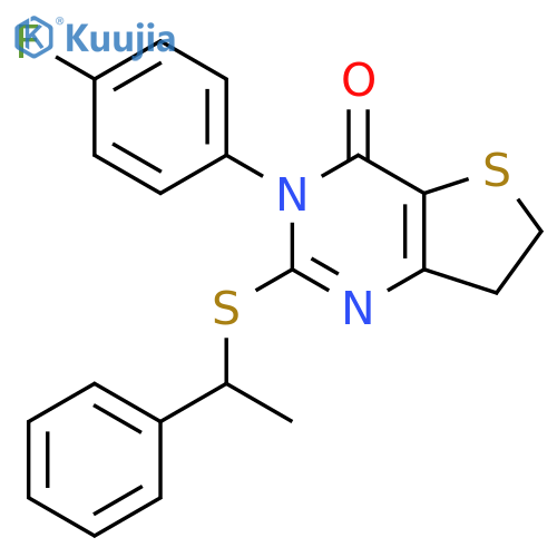 3-(4-fluorophenyl)-2-(1-phenylethyl)sulfanyl-3H,4H,6H,7H-thieno3,2-dpyrimidin-4-one structure