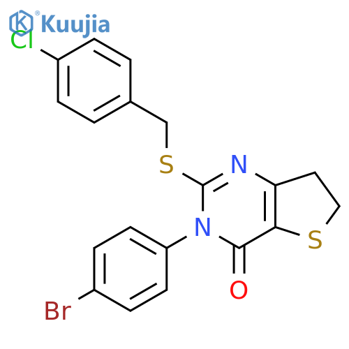 3-(4-bromophenyl)-2-{(4-chlorophenyl)methylsulfanyl}-3H,4H,6H,7H-thieno3,2-dpyrimidin-4-one structure