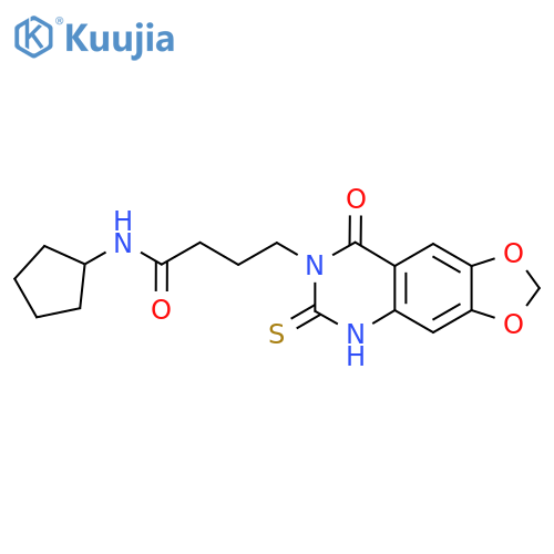N-cyclopentyl-4-{8-oxo-6-sulfanylidene-2H,5H,6H,7H,8H-1,3dioxolo4,5-gquinazolin-7-yl}butanamide structure