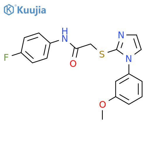 N-(4-fluorophenyl)-2-{1-(3-methoxyphenyl)-1H-imidazol-2-ylsulfanyl}acetamide structure