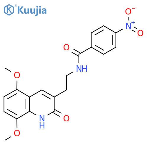 N-2-(5,8-dimethoxy-2-oxo-1,2-dihydroquinolin-3-yl)ethyl-4-nitrobenzamide structure