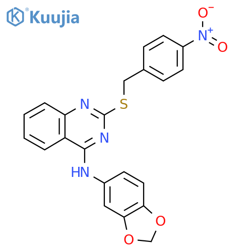 N-(2H-1,3-benzodioxol-5-yl)-2-{[(4-nitrophenyl)methyl]sulfanyl}quinazolin-4-amine structure