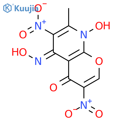 (5e)-8-hydroxy-5-hydroxyimino-7-methyl-3,6-dinitropyrano[2,3-b]pyridin-4-one structure