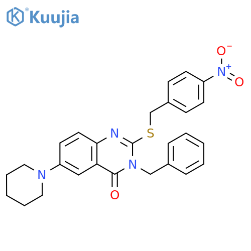 3-benzyl-2-{[(4-nitrophenyl)methyl]sulfanyl}-6-(piperidin-1-yl)-3,4-dihydroquinazolin-4-one structure