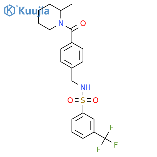 N-{4-(2-methylpiperidine-1-carbonyl)phenylmethyl}-3-(trifluoromethyl)benzene-1-sulfonamide structure
