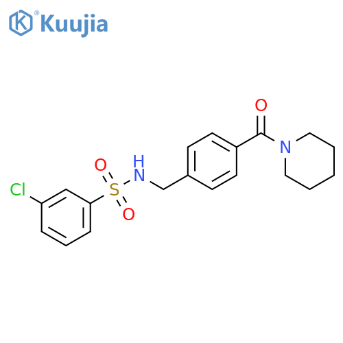 3-chloro-N-{[4-(piperidine-1-carbonyl)phenyl]methyl}benzene-1-sulfonamide structure