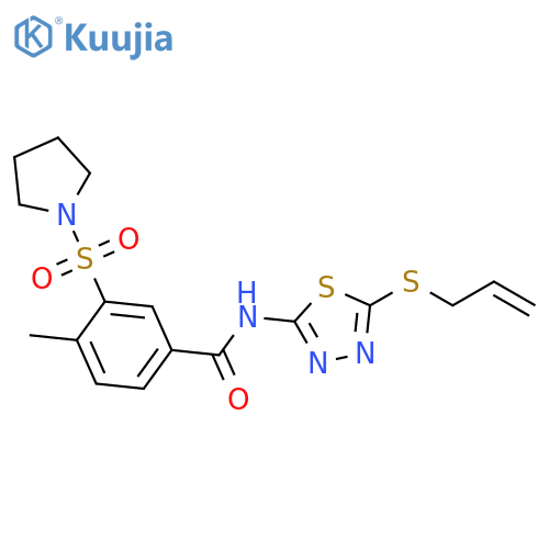 4-methyl-N-5-(prop-2-en-1-ylsulfanyl)-1,3,4-thiadiazol-2-yl-3-(pyrrolidine-1-sulfonyl)benzamide structure