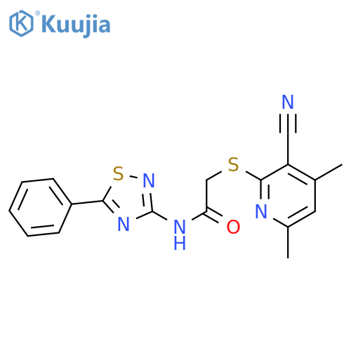 2-(3-cyano-4,6-dimethylpyridin-2-yl)sulfanyl-N-(5-phenyl-1,2,4-thiadiazol-3-yl)acetamide structure
