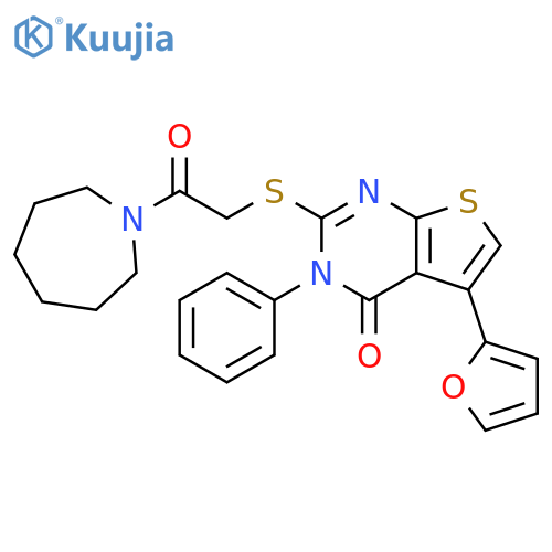 2-{[2-(azepan-1-yl)-2-oxoethyl]sulfanyl}-5-(furan-2-yl)-3-phenyl-3H,4H-thieno[2,3-d]pyrimidin-4-one structure