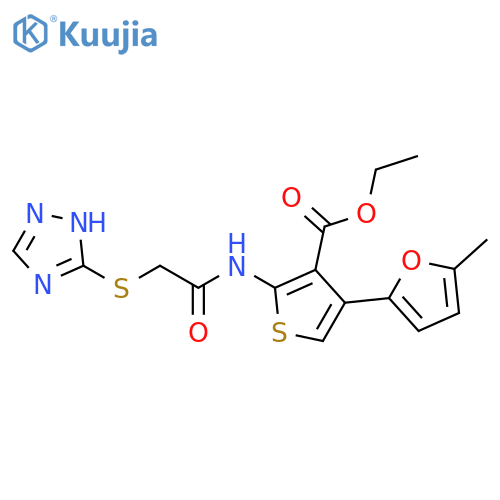 ethyl 4-(5-methylfuran-2-yl)-2-[2-(1H-1,2,4-triazol-3-ylsulfanyl)acetamido]thiophene-3-carboxylate structure
