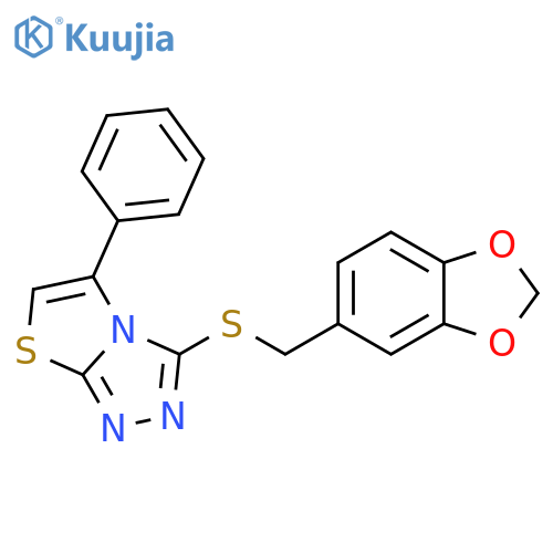 3-{[(2H-1,3-benzodioxol-5-yl)methyl]sulfanyl}-5-phenyl-[1,2,4]triazolo[3,4-b][1,3]thiazole structure