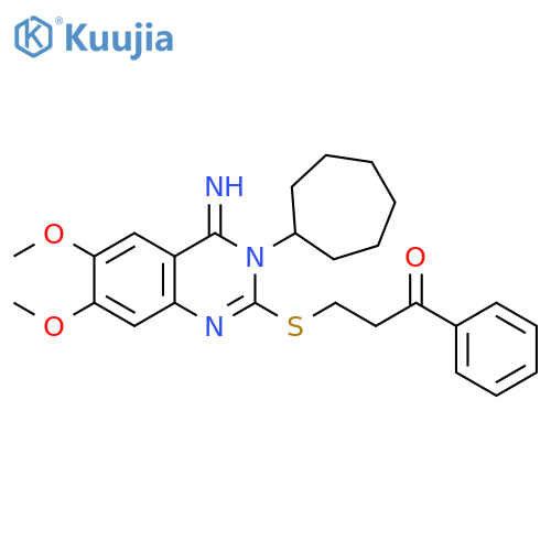 3-[(3-Cycloheptyl-4-imino-6,7-dimethoxy-3,4-dihydroquinazolin-2-yl)sulfanyl]-1-phenylpropan-1-one structure