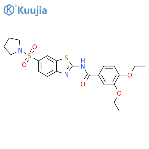 3,4-diethoxy-N-6-(pyrrolidine-1-sulfonyl)-1,3-benzothiazol-2-ylbenzamide structure