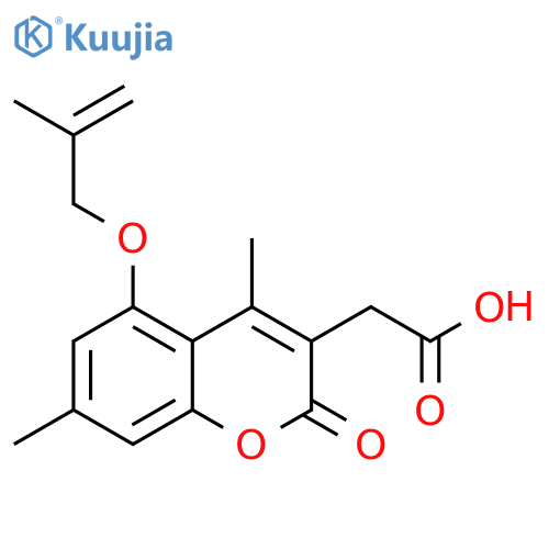 {4,7-dimethyl-5-[(2-methyl-2-propenyl)oxy]-2-oxo-2H-chromen-3-yl}acetic acid structure