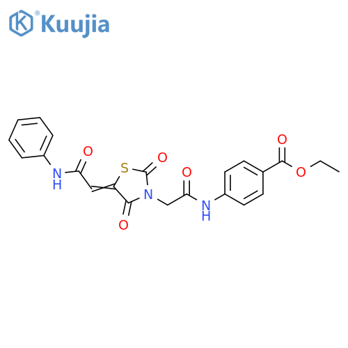 ethyl 4-{2-(5Z)-2,4-dioxo-5-(phenylcarbamoyl)methylidene-1,3-thiazolidin-3-ylacetamido}benzoate structure