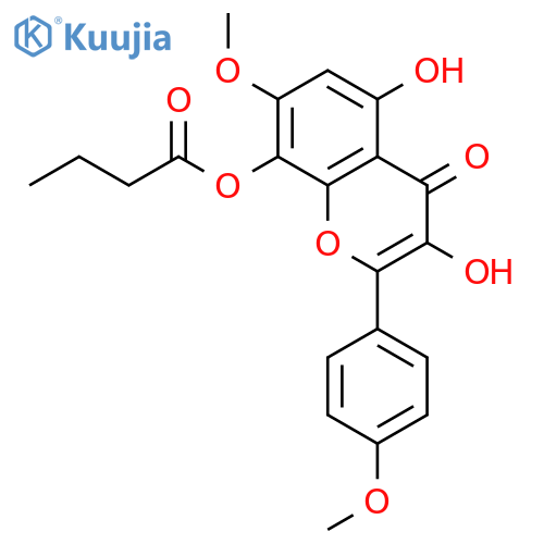 Butanoic acid,3,5-dihydroxy-7-methoxy-2-(4-methoxyphenyl)-4-oxo-4H-1-benzopyran-8-yl ester structure