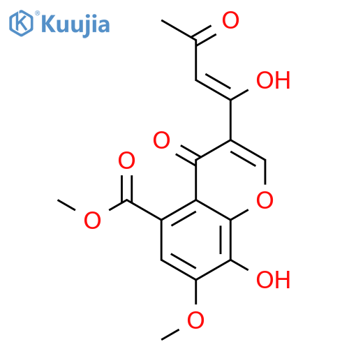 4H-1-Benzopyran-5-carboxylicacid, 8-hydroxy-3-[(1Z)-1-hydroxy-3-oxo-1-buten-1-yl]-7-methoxy-4-oxo-, methylester structure